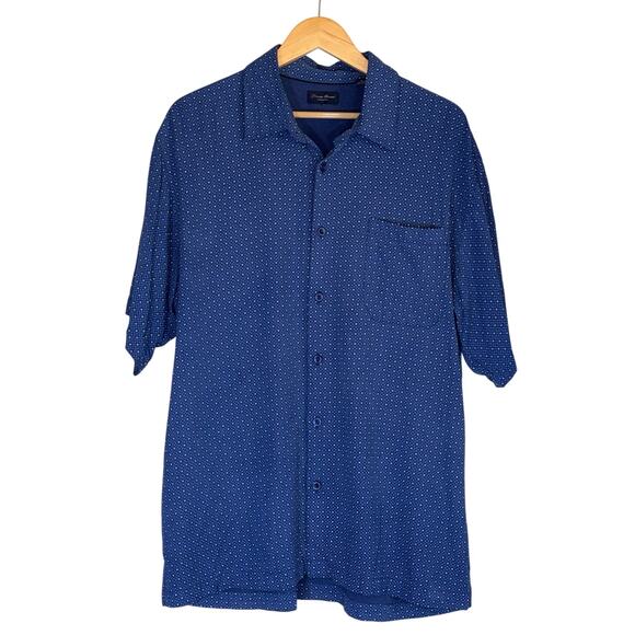 Linea Rosso Silk Blue Short Sleeve Button Up Mens XL All Over Print Geometric - Picture 1 of 5